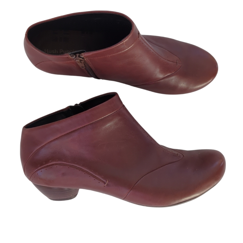 Hush Puppies Tottenham Leather Heeled Ankle Boots 9M Red Brown Granny